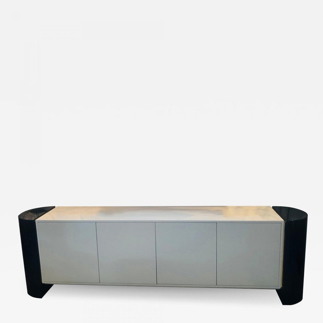 Mid-Century Modernist Long Black and White Lacquered Credenza Sideboard Cabinet (1 of 13)