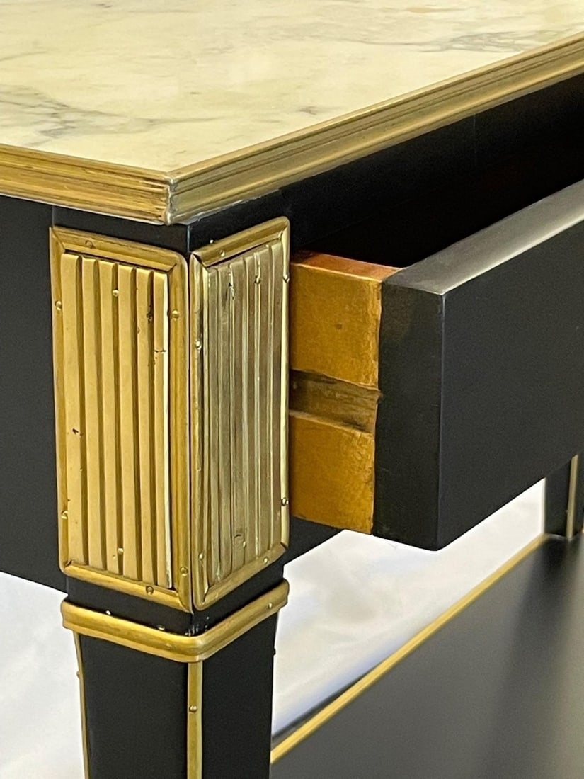 Pair of Hollywood Regency Neoclassical Ebony Console Tables, Manner Jansen - 13