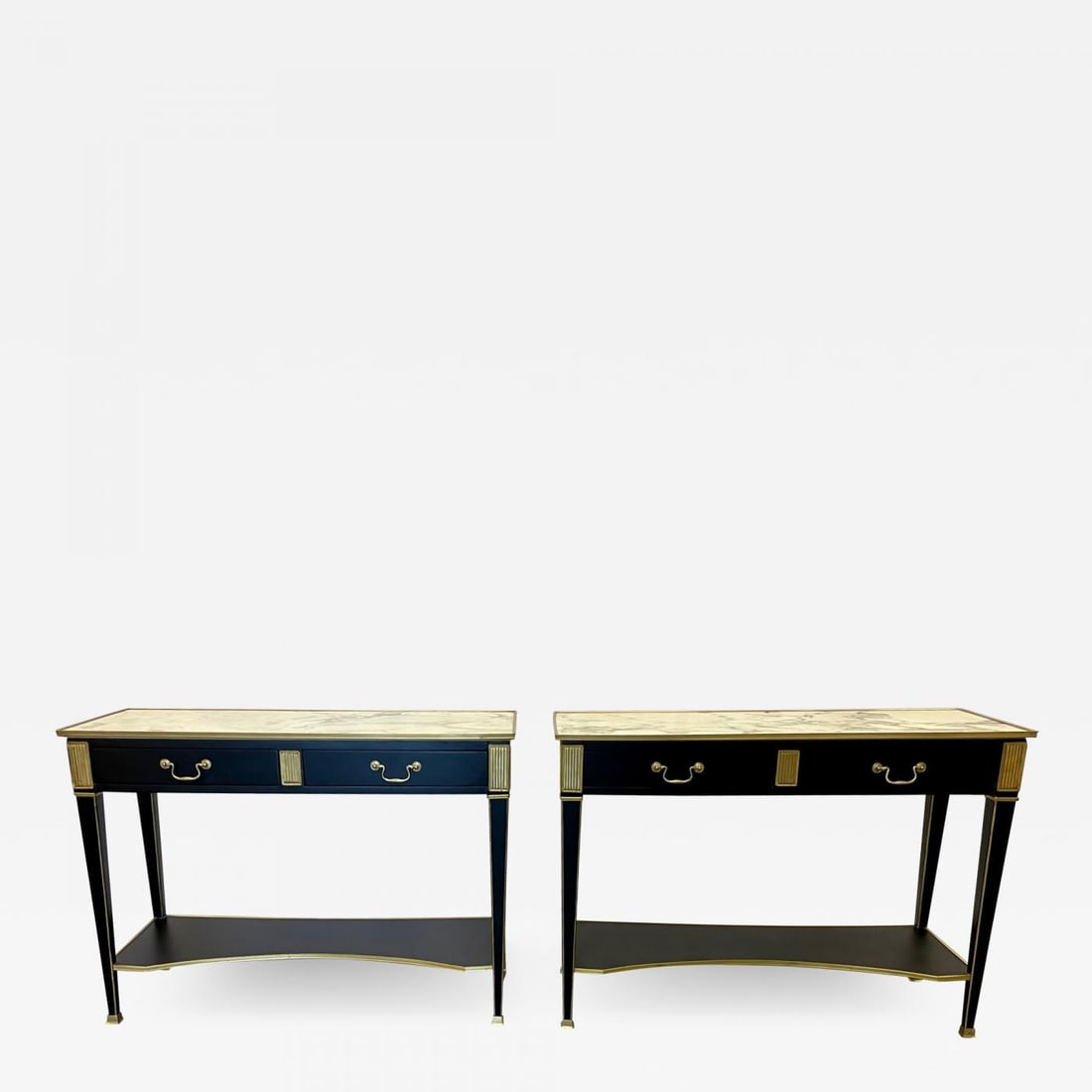 Pair of Hollywood Regency Neoclassical Ebony Console Tables, Manner Jansen - 2