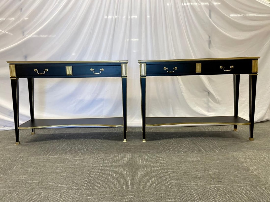 Pair of Hollywood Regency Neoclassical Ebony Console Tables, Manner Jansen - 4