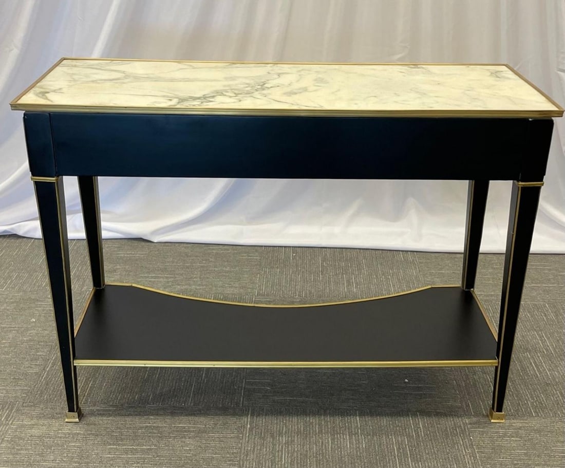 Pair of Hollywood Regency Neoclassical Ebony Console Tables, Manner Jansen - 7