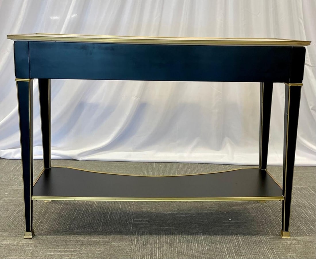 Pair of Hollywood Regency Neoclassical Ebony Console Tables, Manner Jansen - 8