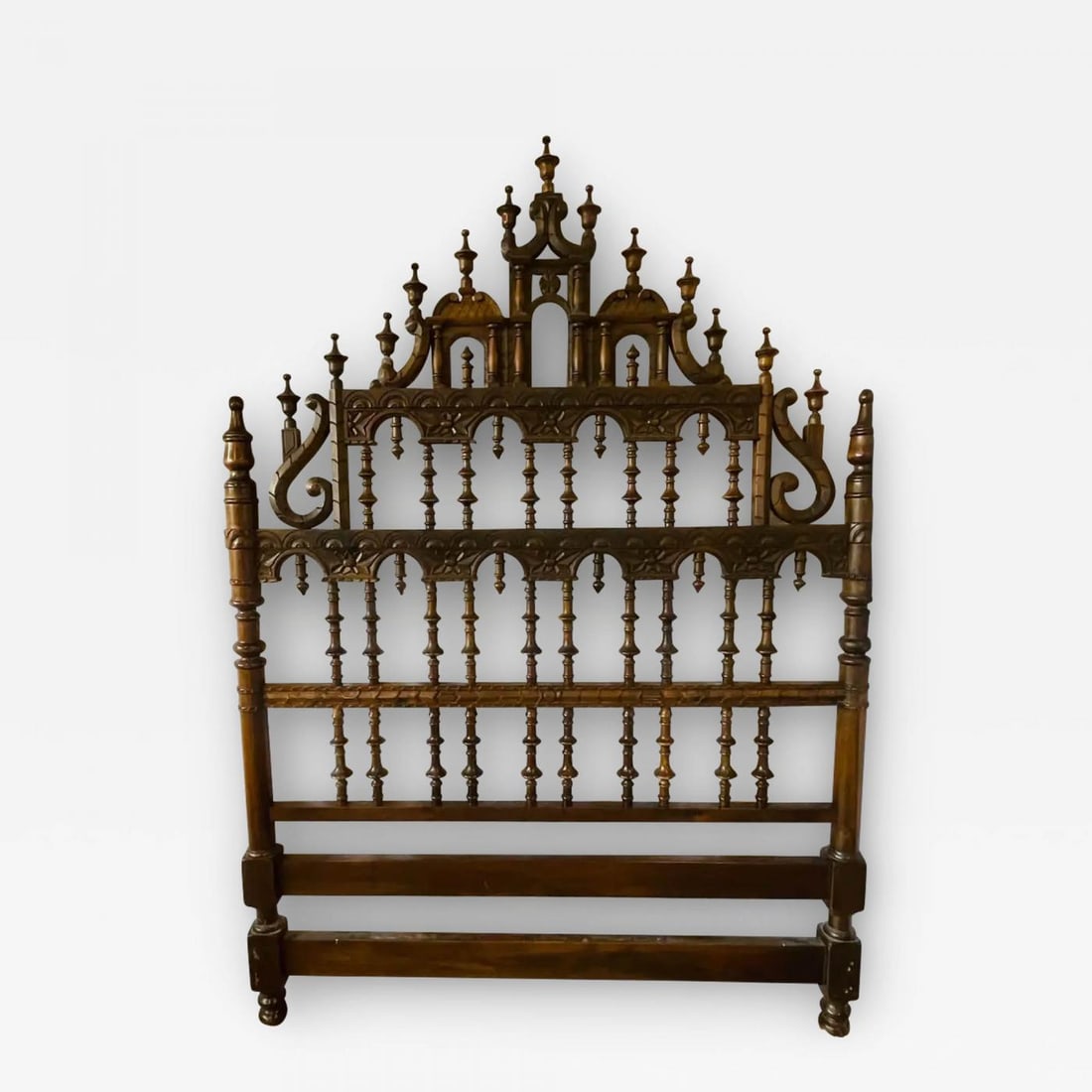 Victorian Eccentric Wooden Headboard, Jacobian Style, Walnut - 2
