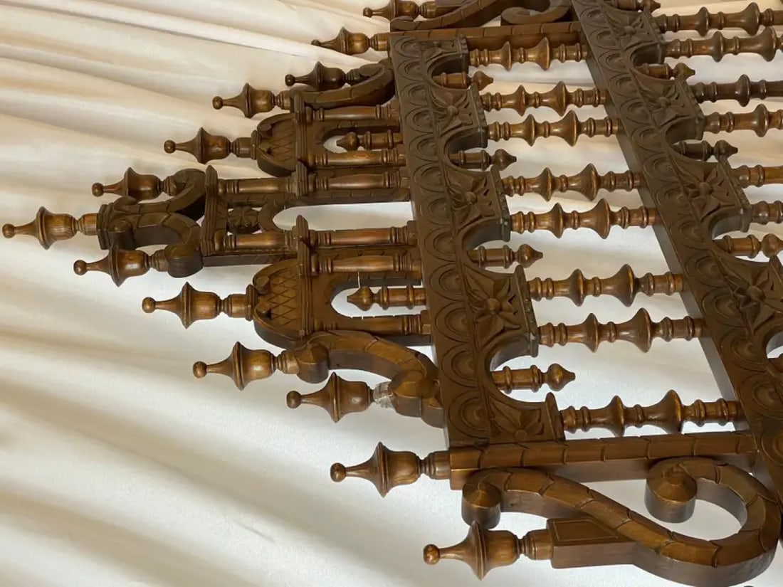 Victorian Eccentric Wooden Headboard, Jacobian Style, Walnut - 4