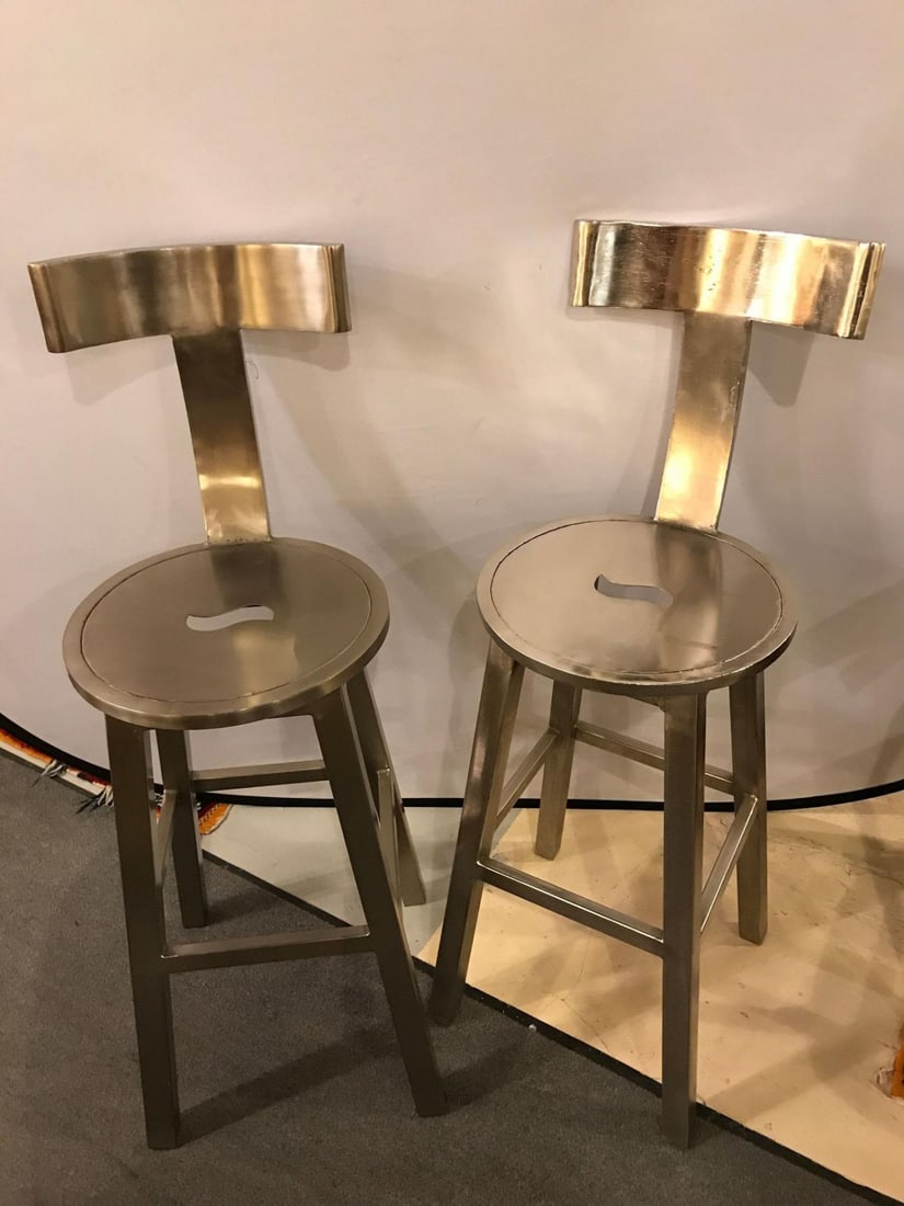 A Pair Of Deco Style Steel Bar Stool - 4