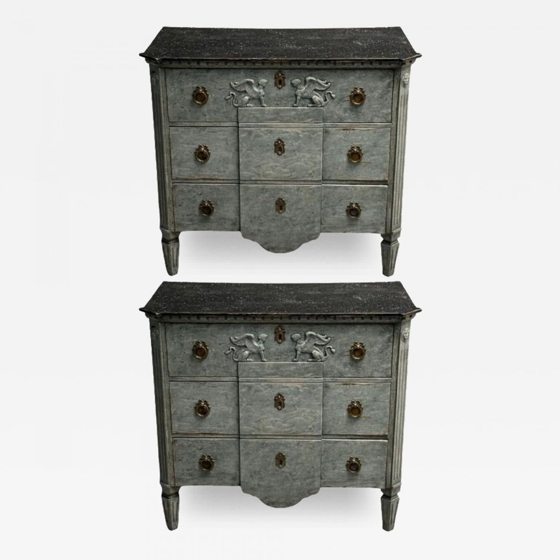 Gustavian, Swedish Commodes, Blue Paint Distressed, Brass, Sweden, 19th C. (1 of 13)