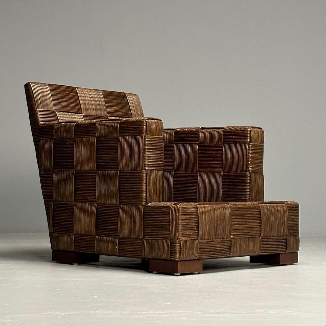John Hutton, Woven Cane, Mahogany, Oversized Lounge Chairs, USA, 1990s - 10