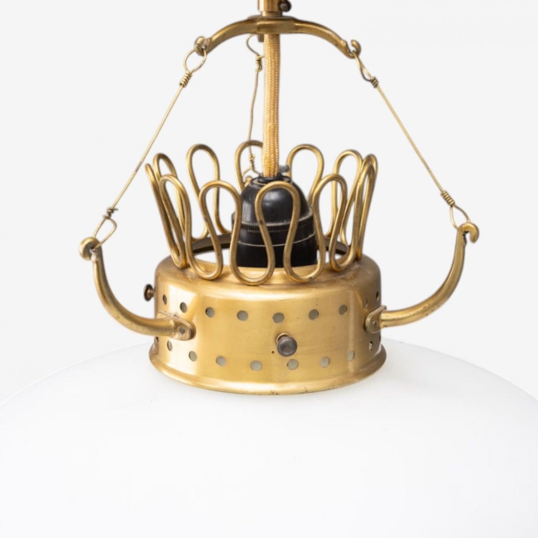 Swedish Modern, Opal Glass, Patinated Brass, Pendant Light, Sweden, 1940s - 6