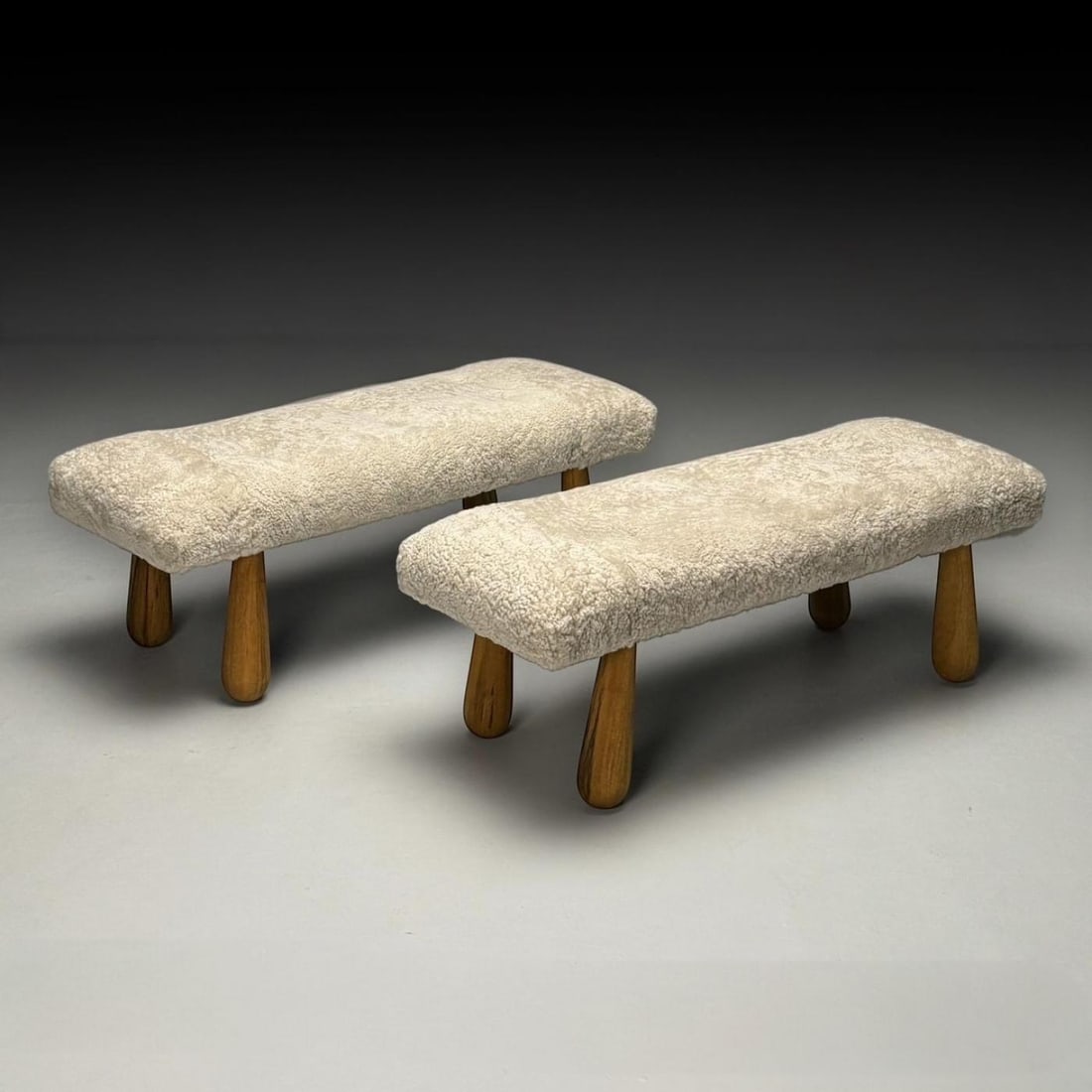 Contemporary, Danish Mid-Century Modern Style, Small Benches, Shearling, Maple - 11