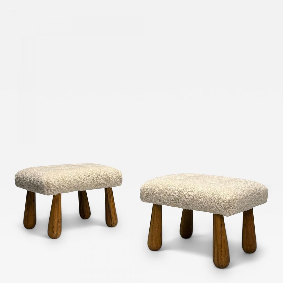 Contemporary, Danish Mid-Century Modern Style, Small Benches, Shearling, Maple - 2