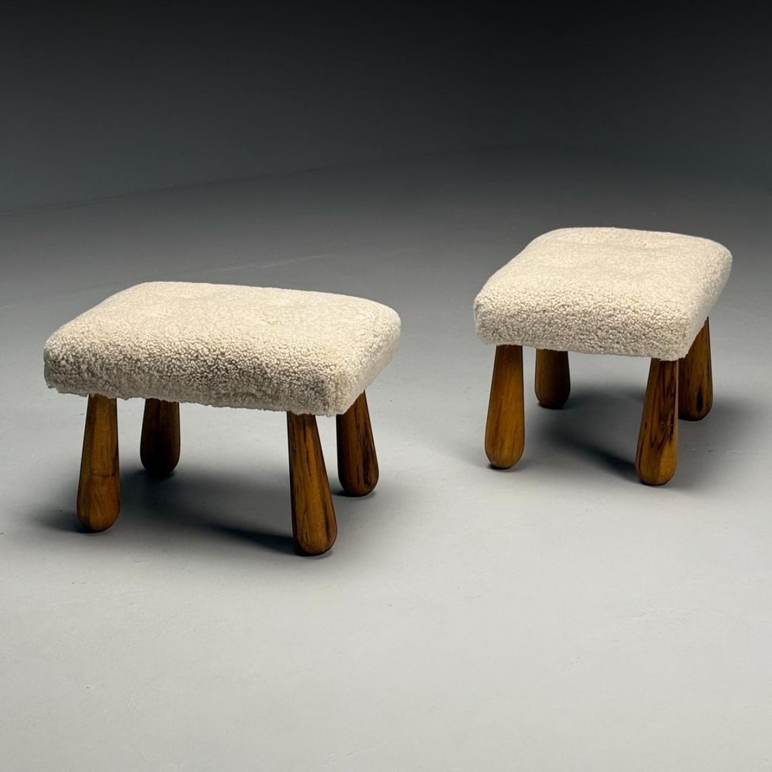 Contemporary, Danish Mid-Century Modern Style, Small Benches, Shearling, Maple - 5