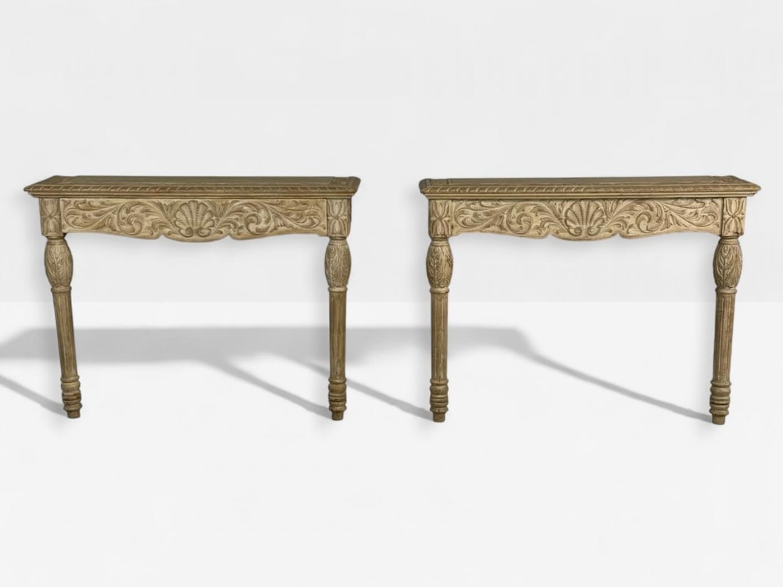 Gustavian, Grey Paint, Pine, Paint Decorated Wall Mounted Consoles, Sweden 1950s - 3