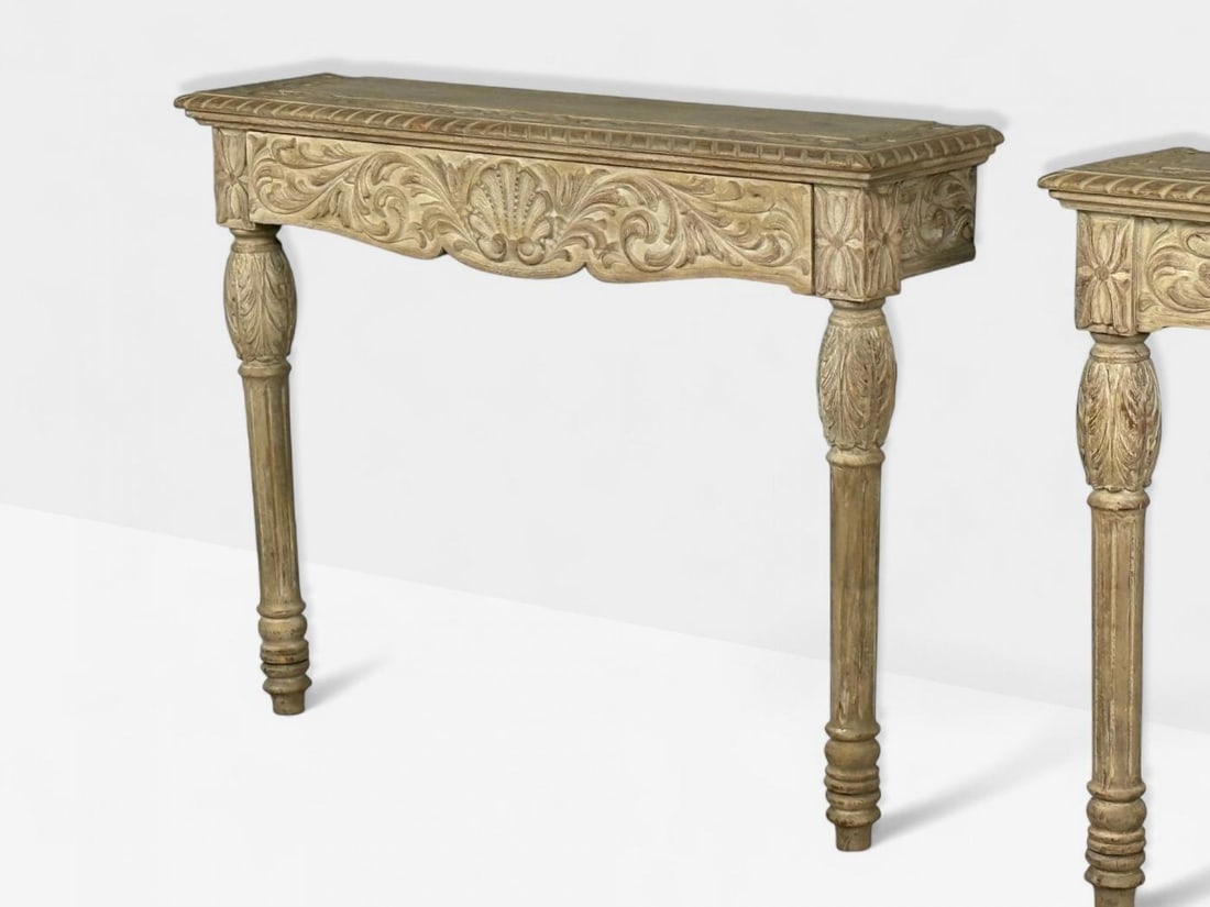 Gustavian, Grey Paint, Pine, Paint Decorated Wall Mounted Consoles, Sweden 1950s - 5