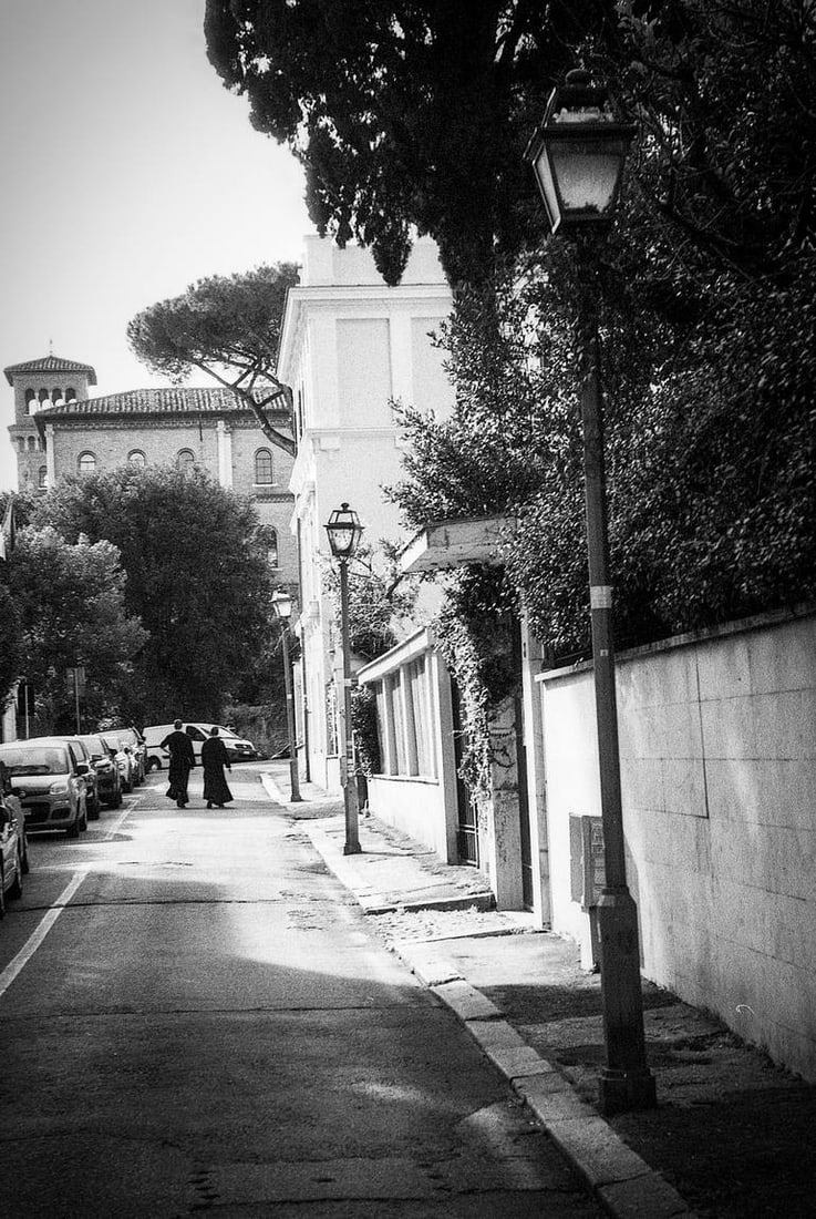 Two Priests, Rome, Italy - Silver Gelatin: Title: Two Priests, Rome, Italy - Silver Gelatin Photograph - Limited Edition of 10 Artist: Paul Cooklin Origin: United Kingdom Medium: Photography, Black & White on Paper Dimensions: 16 W x 20 H x 0.