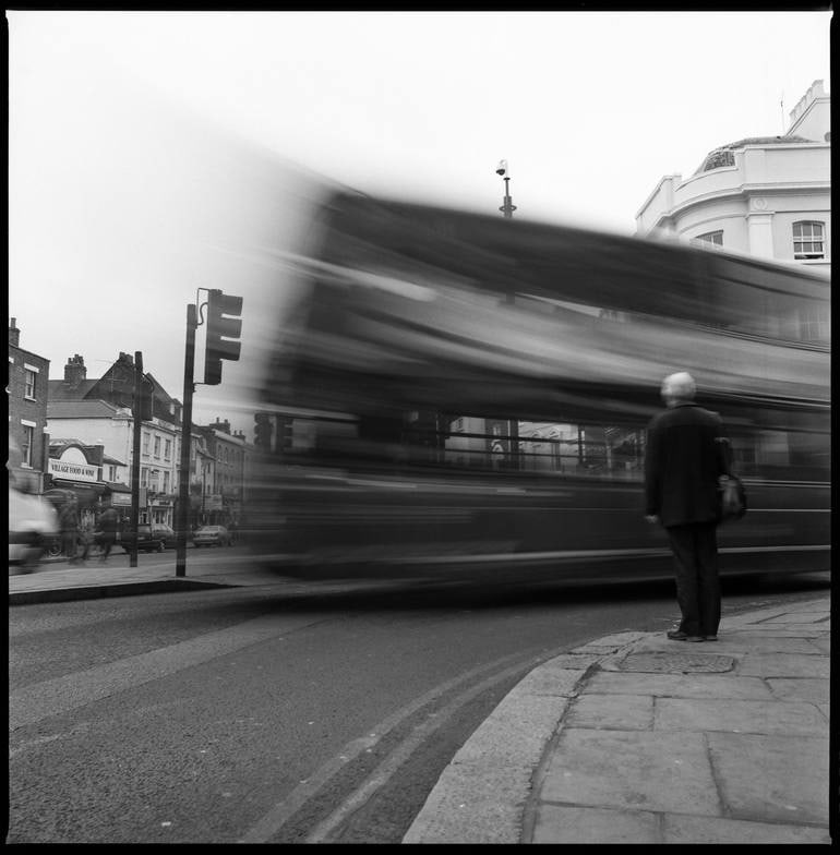 Blurred Moving Bus, Greenwich, London - Silver Gelatin: Title: Blurred Moving Bus, Greenwich, London - Silver Gelatin Photograph - Limited Edition of 10Artist: Paul CooklinOrigin: United KingdomMedium: Photography, Black & White on PaperDimensions: 20 W x