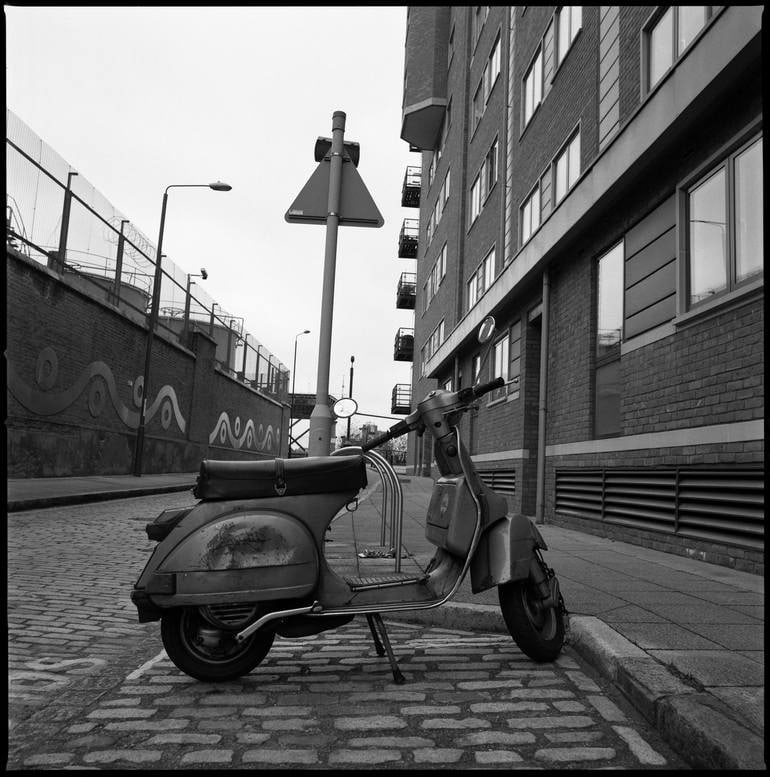 Scooter, Greenwich, London - Silver Gelatin: Title: Scooter, Greenwich, London - Silver Gelatin Photograph - Limited Edition of 10 Artist: Paul Cooklin Origin: United Kingdom Medium: Photography, Black & White on Paper Dimensions: 20 W x 20 H x