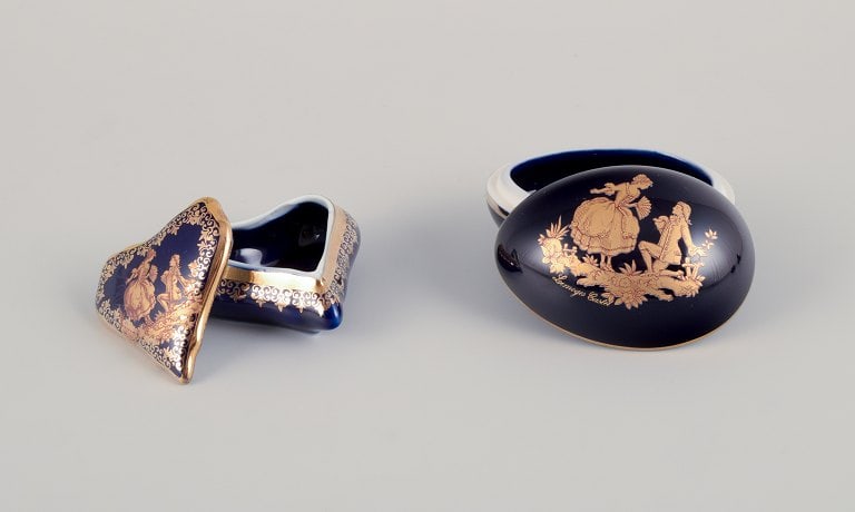 Limoges, France. Five pieces of miniature porcelain decorated with 22-karat gold leaf and beautiful - 6