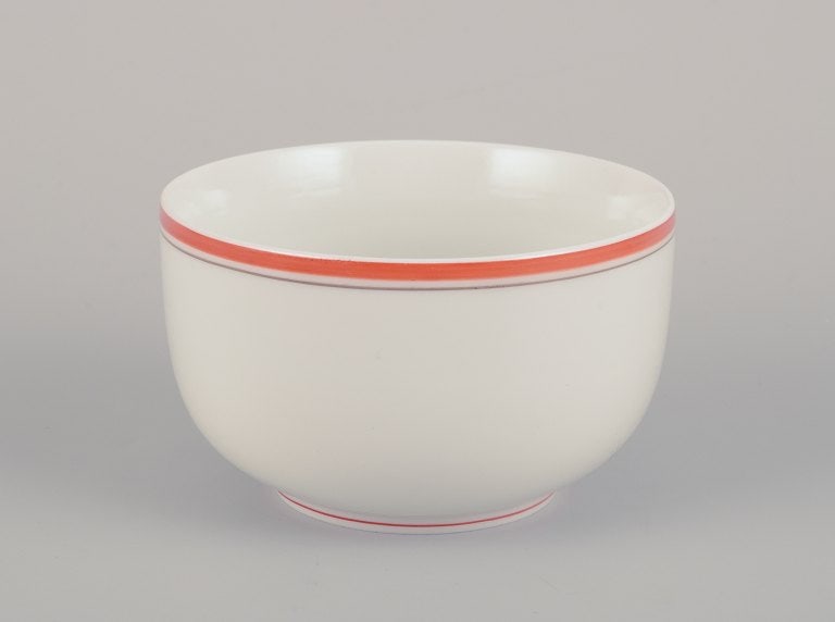 Meissen, Germany. A sugar bowl and a salt cellar. Decorated with coral red and gold-colored trim. - 5