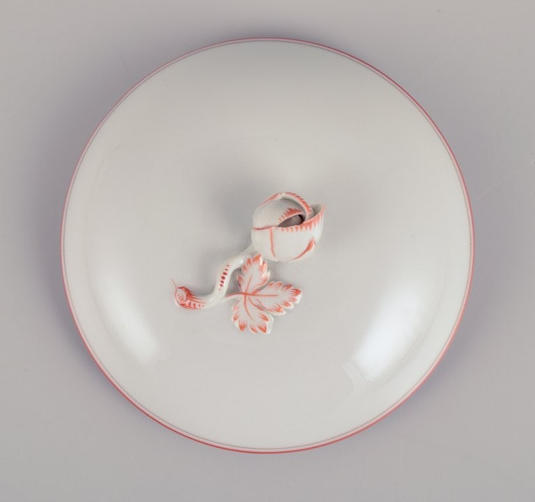 Meissen, Germany. A sugar bowl and a salt cellar. Decorated with coral red and gold-colored trim. - 6