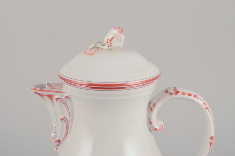 Meissen, Germany. Large coffee pot decorated with coral red and gold-colored trim. Art Deco. - 3