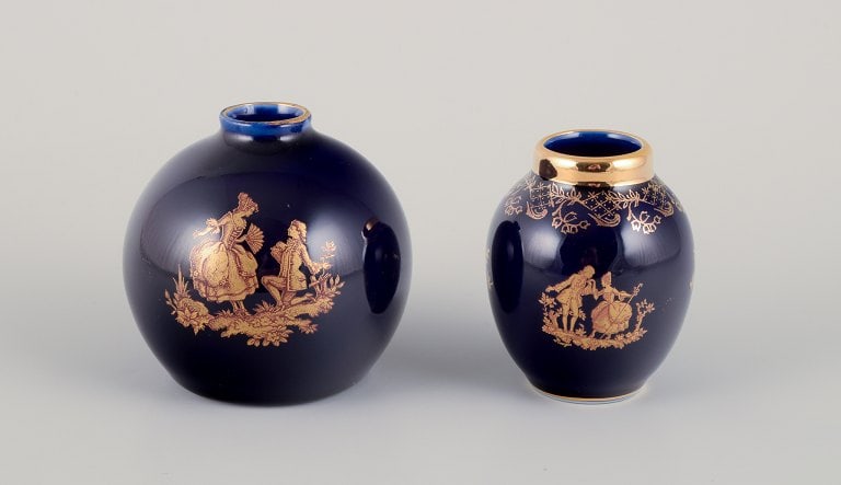 Limoges, France. Five pieces of porcelain consisting of a lidded jar, two vases, a lidded - 8