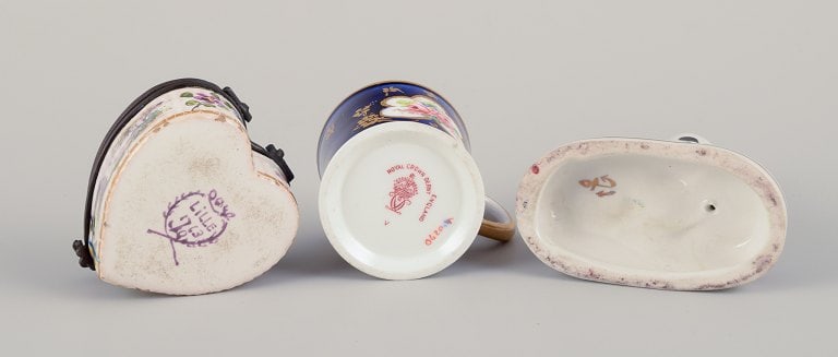 Three pieces of French and English porcelain including a Royal Crown Derby miniature cup, a - 9