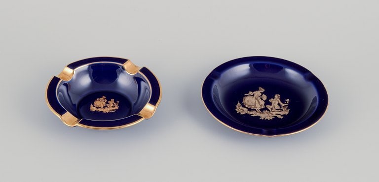 Limoges, France. Two small porcelain bowls decorated with 22-karat gold leaf and a beautiful royal (1 of 8)