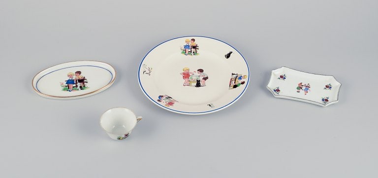 Limoges, Digoin & Sarreguemines, France. Childrens porcelain dinnerware consisting of a plate, two (1 of 9)
