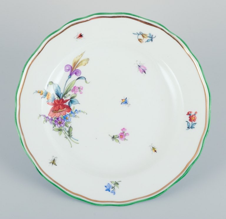Meissen, Germany, porcelain plate hand-painted with floral motifs and insects. (1 of 6)