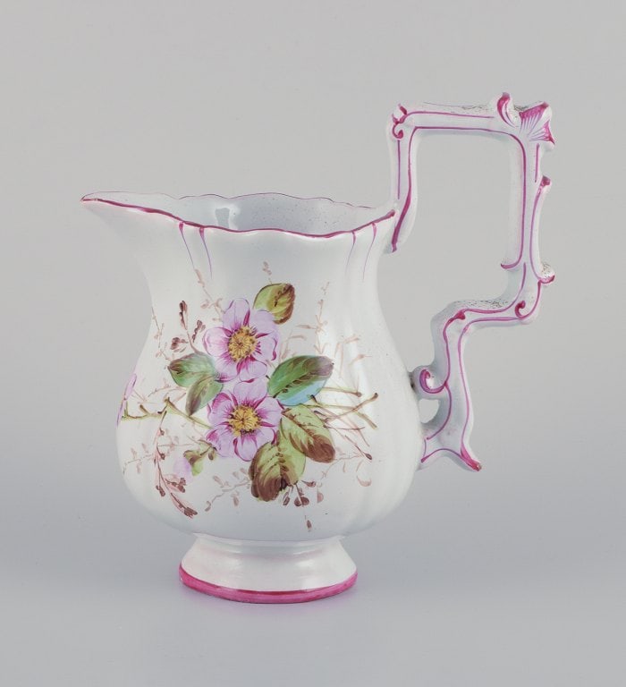 Emile Gallé (style of). Pitcher in faience with motifs of flowers and insects. (1 of 7)