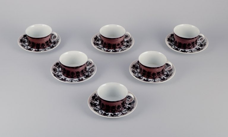 Bjørn Wiinblad for Rosenthal, Germany. A set of six "Berlin Hilton" coffee cups with saucers in (1 of 7)