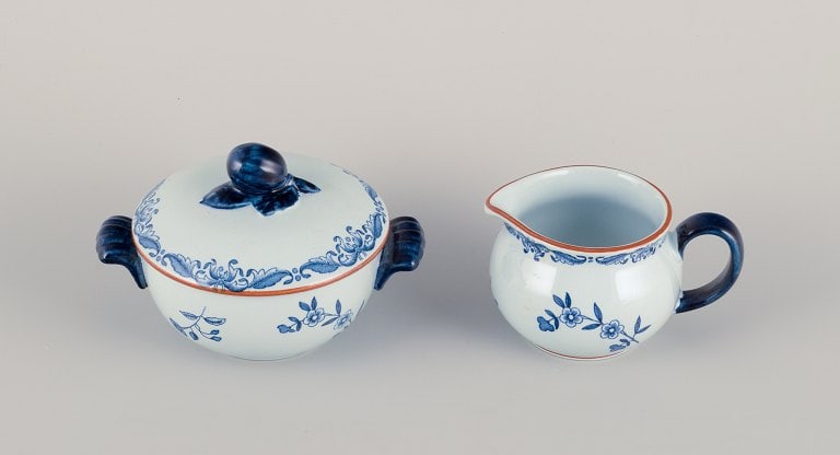 Nils Emil Lundström for Rörstrand, Sweden, "Ostindia" sugar bowl and creamer in faience (1 of 9)