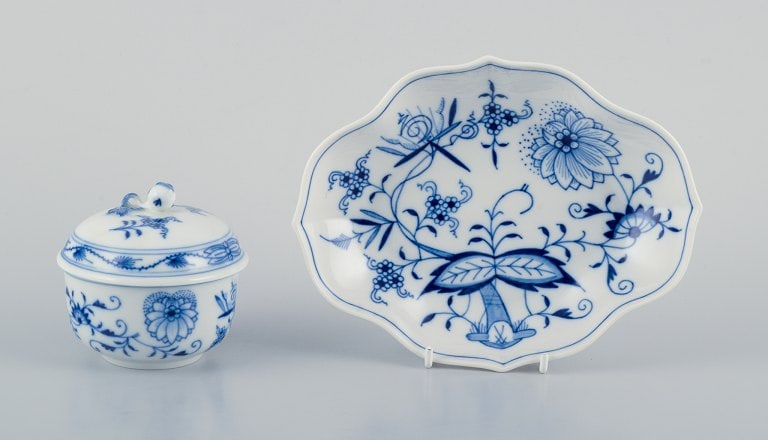Meissen, Germany, Blue Onion pattern sugar bowl and bowl. Hand-painted. (1 of 9)