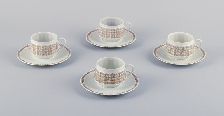 Arabia, Finland, a set of four "Pallas" coffee cups with saucers.: Title:Arabia, Finland, a set of four "Pallas" coffee cups with saucers. Description:Arabia, Finland, a set of four "Pallas" coffee cups with saucers. 1970s. Marked. Perfect condition. Cup: H 5.3 cm x