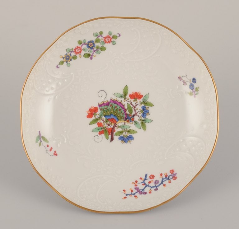 Meissen, Germany. Hand-painted dinner plate featuring a butterfly on a branch and polychrome flower (1 of 5)
