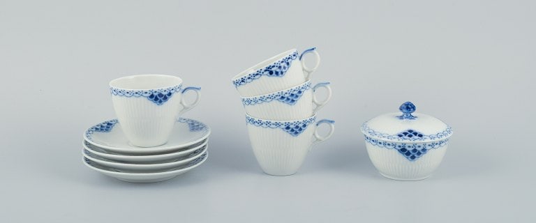 Royal Copenhagen, Princess, a set of four coffee cups with saucers and a sugar bowl. (1 of 9)