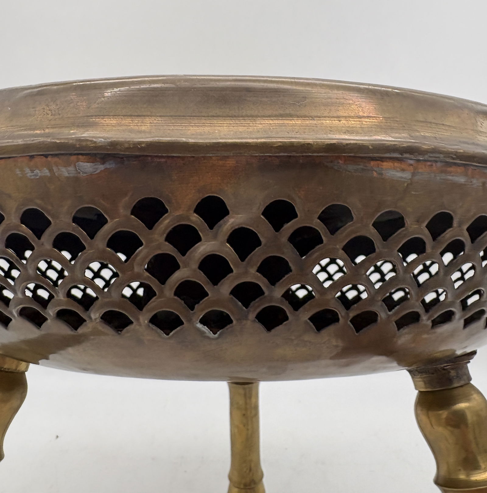 Vintage Brass Turkish Foot Warmer Persian Bohemian Stool ~ 3 Legged - 6