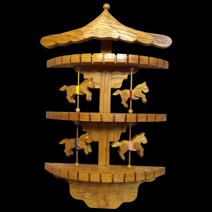 Oak Collector Spoon, Fork, Utensil Holder with Carousel Horses (1 of 13)