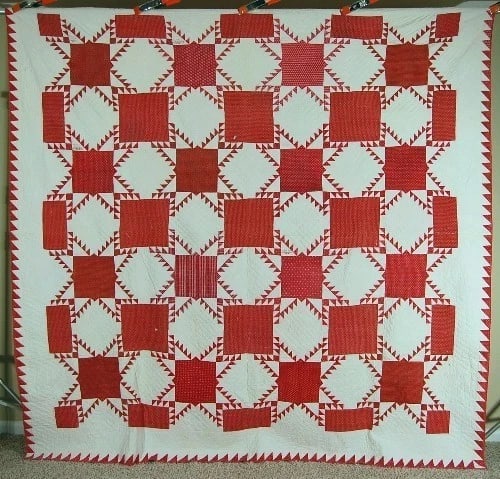 1860's Red & White Feathered Stars Quilt (1 of 13)