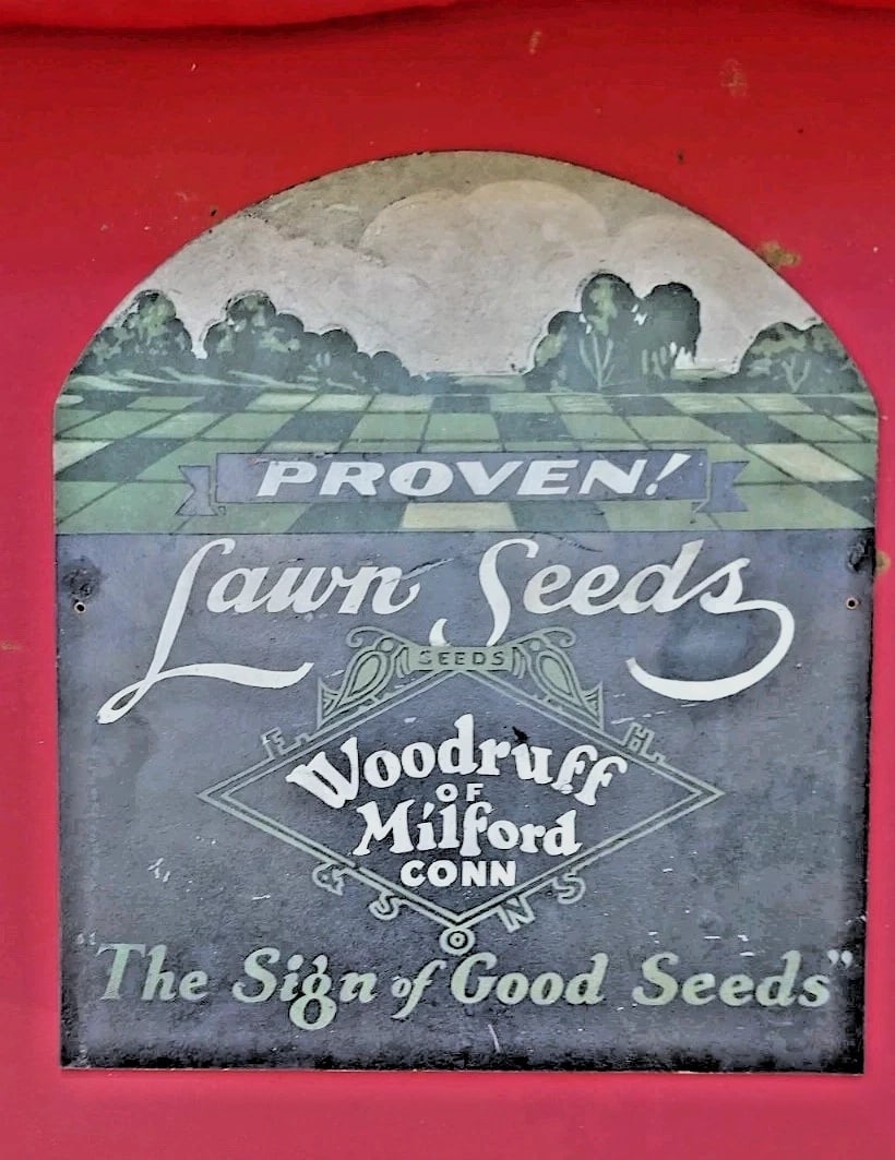 Woodruff Seed sign Painted On Masonite New Milford CT. 1920 (1 of 2)
