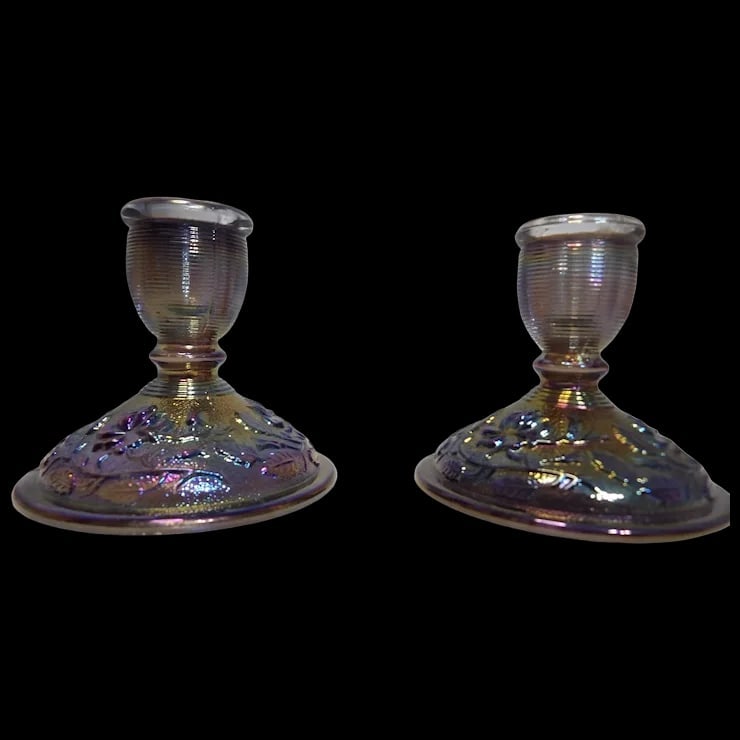 Imperial Amethyst/Smoke Carnival Glass Candle Stick Holders (1 of 6)