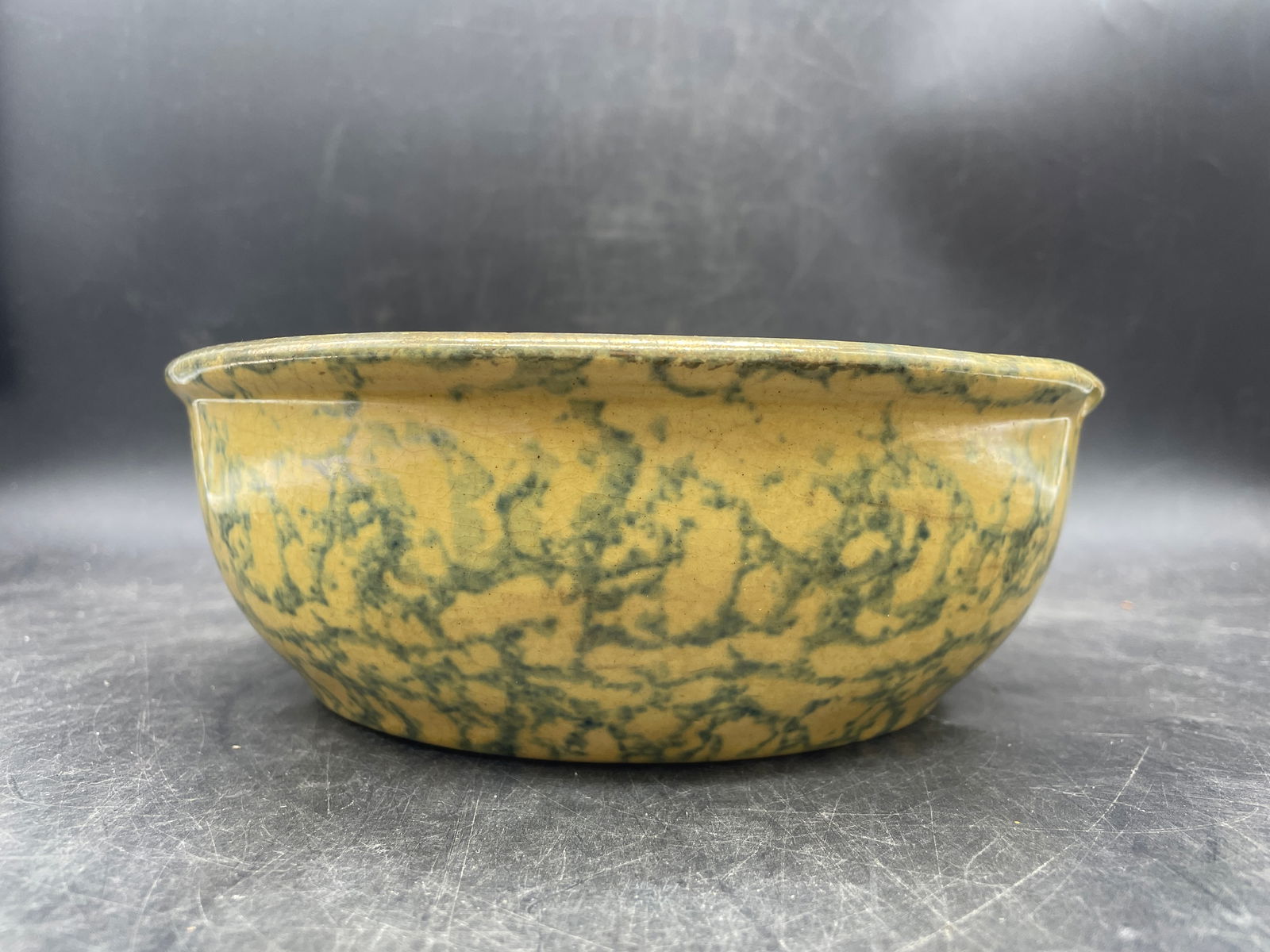 Antique 8" Spongeware Bowl Yellowware (1 of 8)