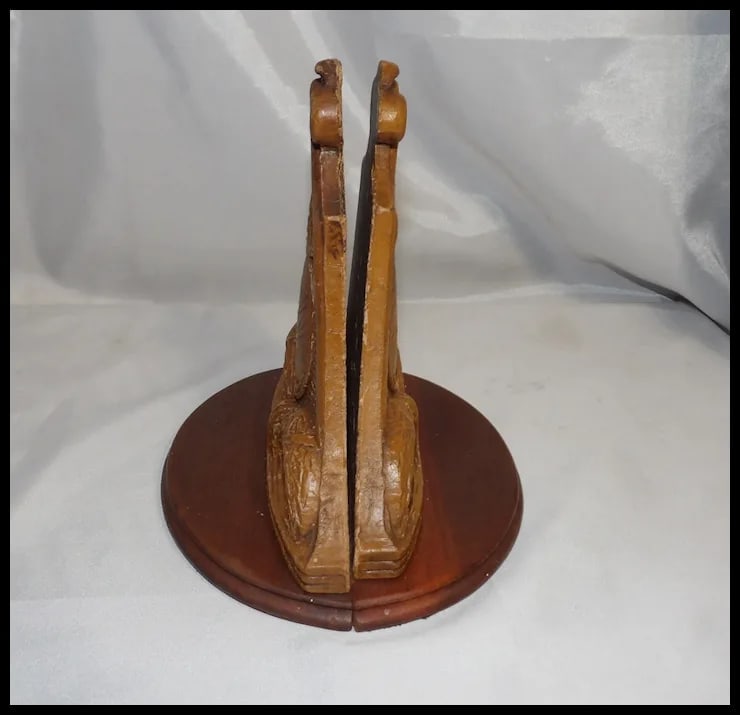 Unique Pair Syroco Wood Composition Bookends - 6