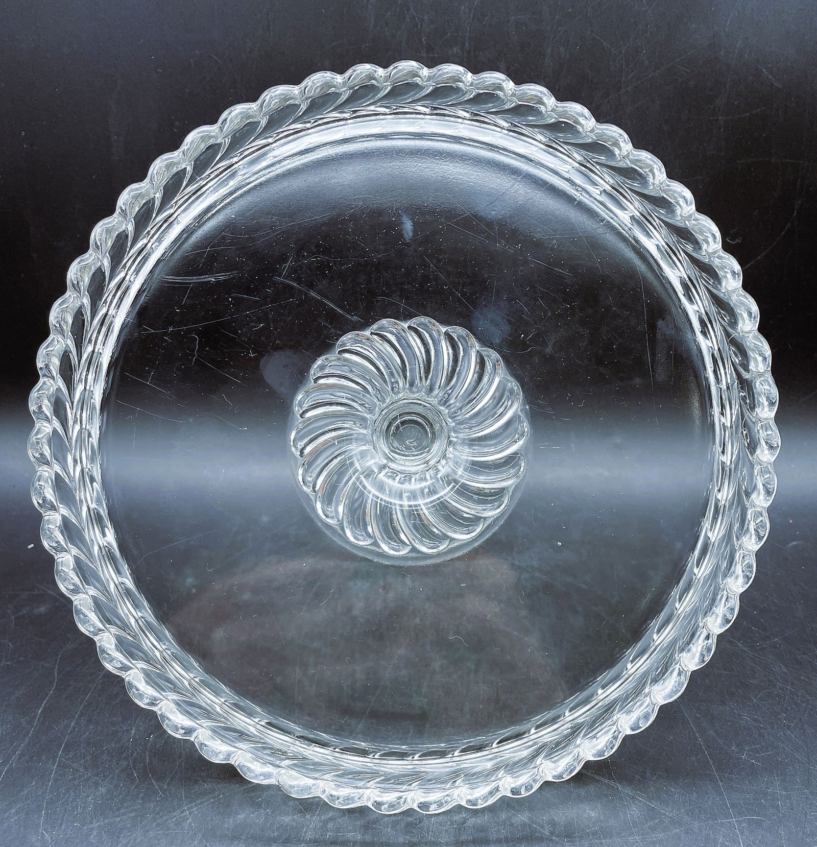 Antique EAPG pattern glass ADAMS & CO. Feather PLUME PEDESTAL CAKE STAND - 5