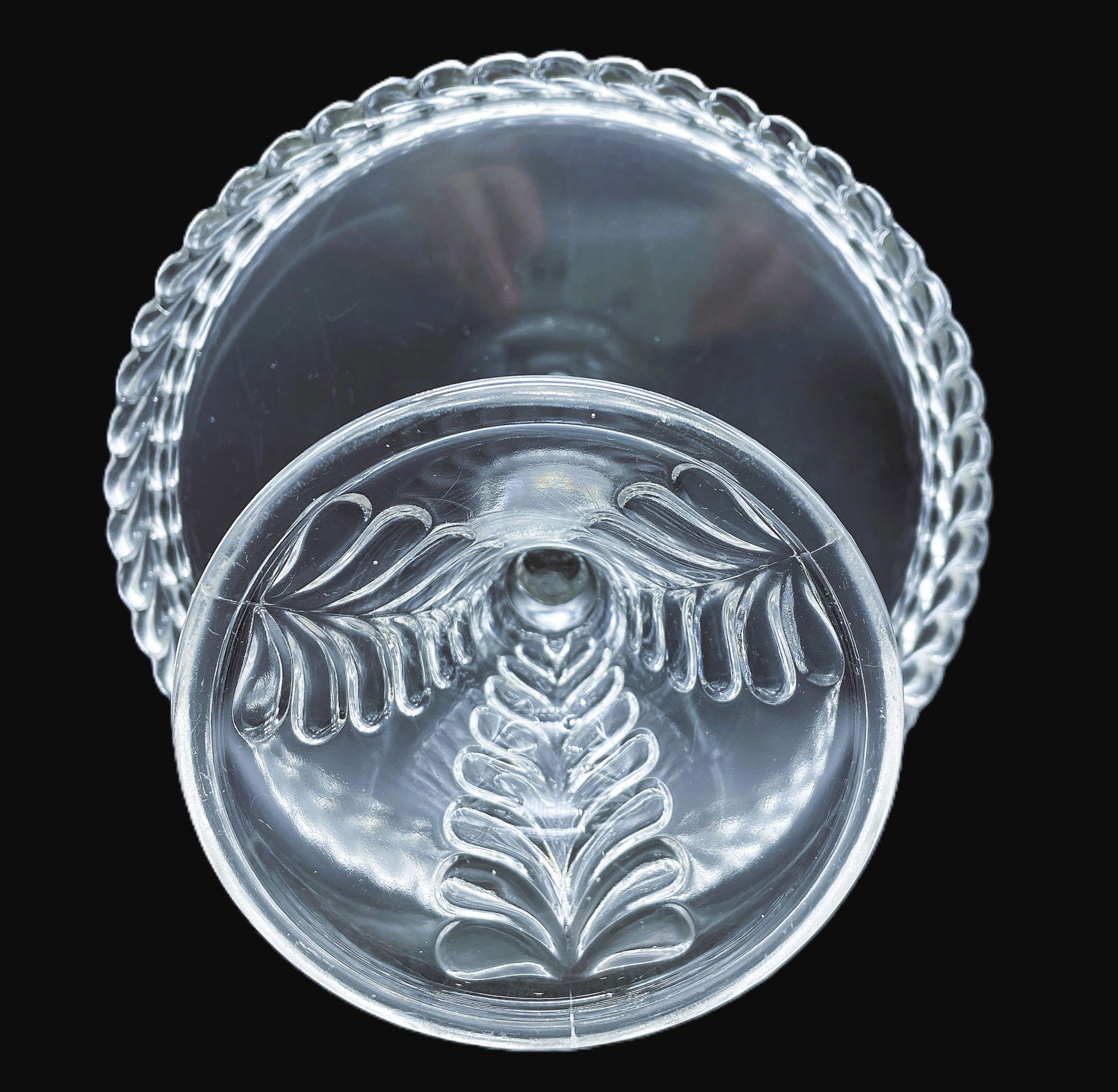 Antique EAPG pattern glass ADAMS & CO. Feather PLUME PEDESTAL CAKE STAND - 6