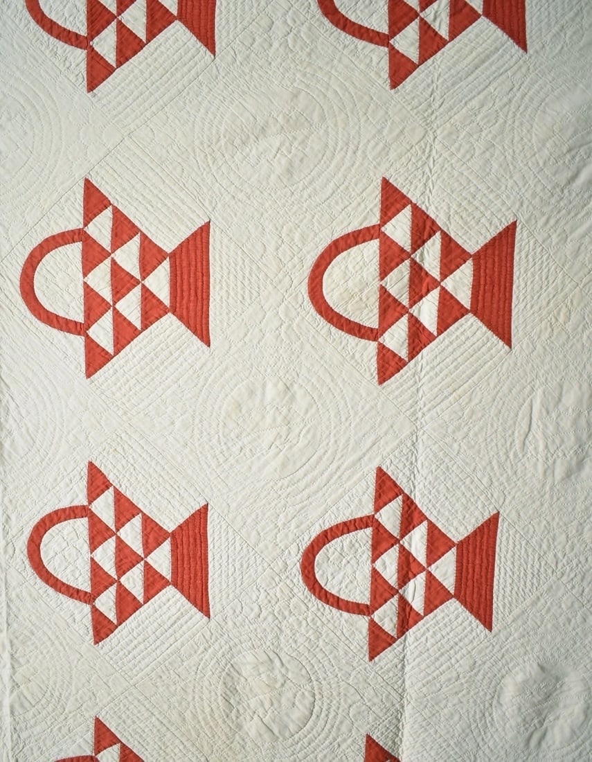 1880's Red & White Baskets Quilt - 2