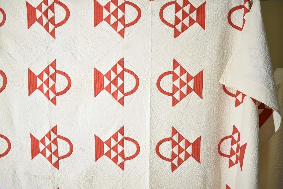 1880's Red & White Baskets Quilt - 7