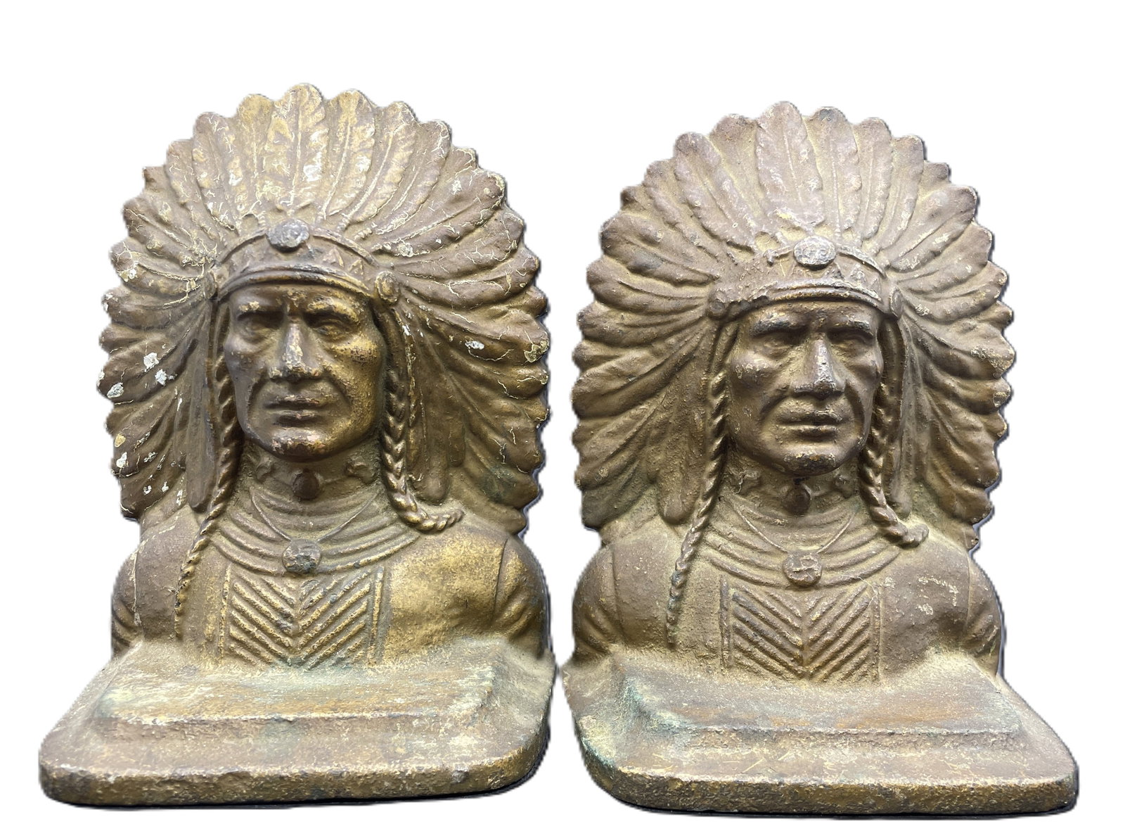 Antique Jennings Brothers Indian Chief Cast Iron Bookends Sculpture PAIR (1 of 8)