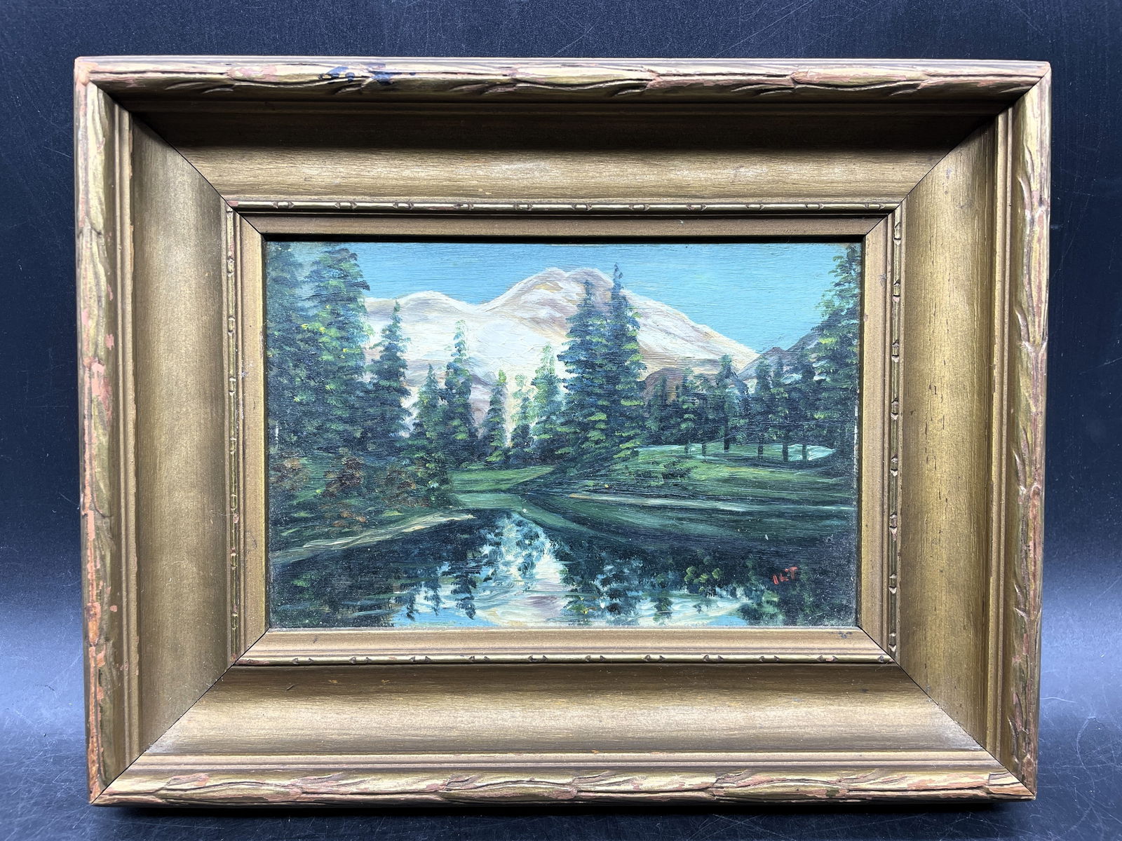 Miniature Primitive Mountain Landscape Painting Signed (1 of 8)