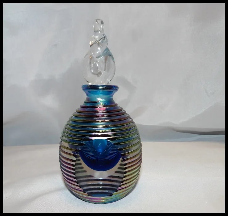 Vintage 1960s Iridescent Murano Sommerso Glass Perfume Bottle with Stopper - 2